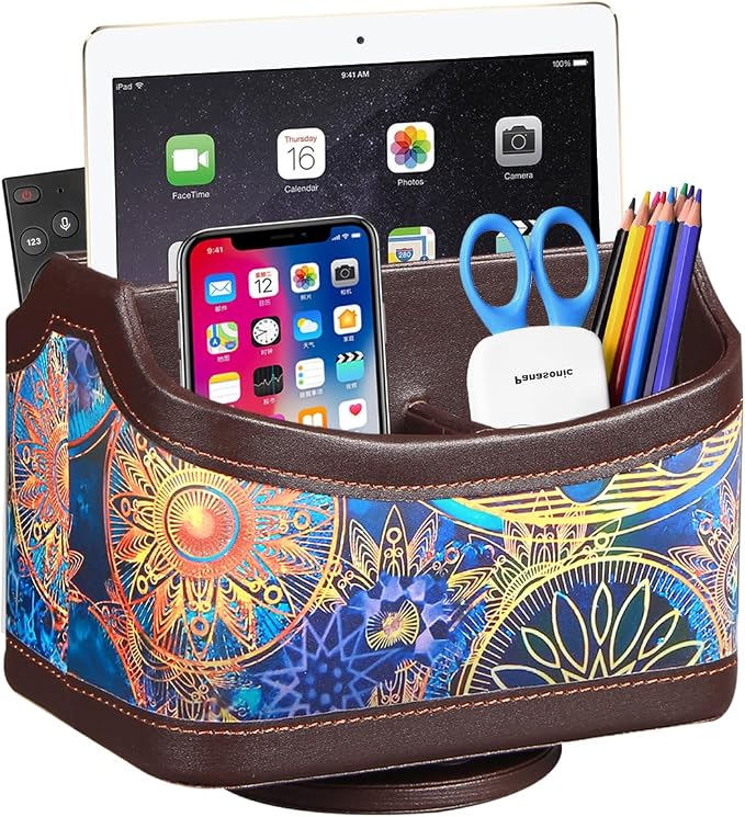 YAPISHI Remote Control Holder,Swivel TV Remotes Caddy for Table,Desk Accessories and Workspace Organizer Controllers/ Art Supplies/ Stationery,Night Stand Organizers and Decorations for Living Room