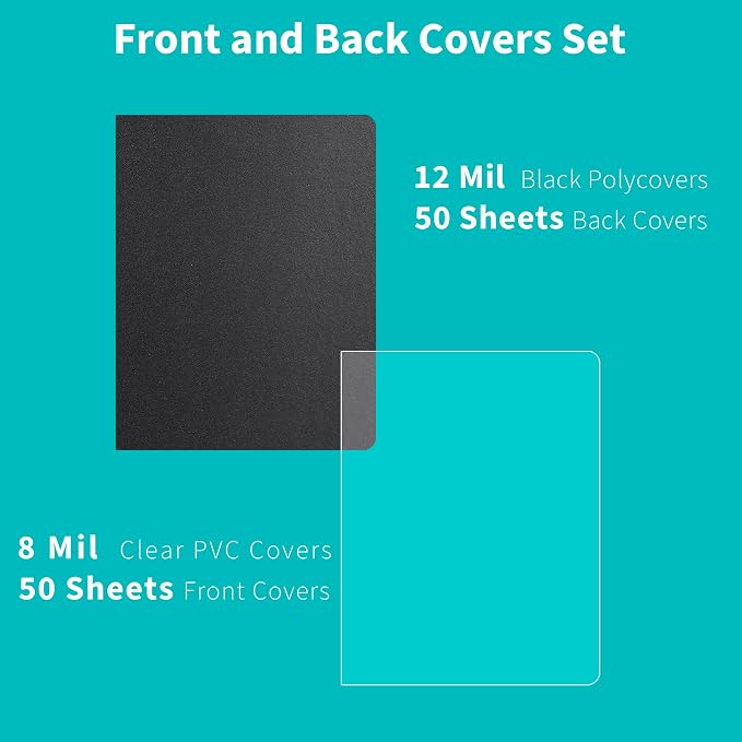 Binditek 20 Mil Binding Covers, 8.5x11 Inches, Semi-Transparent, 50 Pack | 20 Mil Binding Covers, 8.5x11 Inches Letter Size, Lightly Textured Sand Finish, Square Corners, Unpunched
