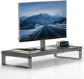 JINRAIKO Monitor Stand with Docking Station, Aluminum Monitor Riser with 6-in-1 Docking Station: 4K HDMI, USB-C, USB 3.0, PD 100W, Wireless Charging,Metal Desk Stand with Storage-Silver Gray