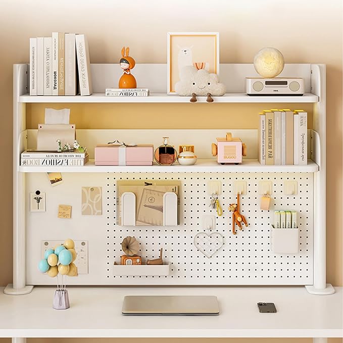 Clamp On Desk Organizer Shelf,Desk Extender Pegboard,White,39.4in | Computer Desk Accessories for Office,Desktop Bookshelf Storage Shelves for Desk, Desktop Shelving System