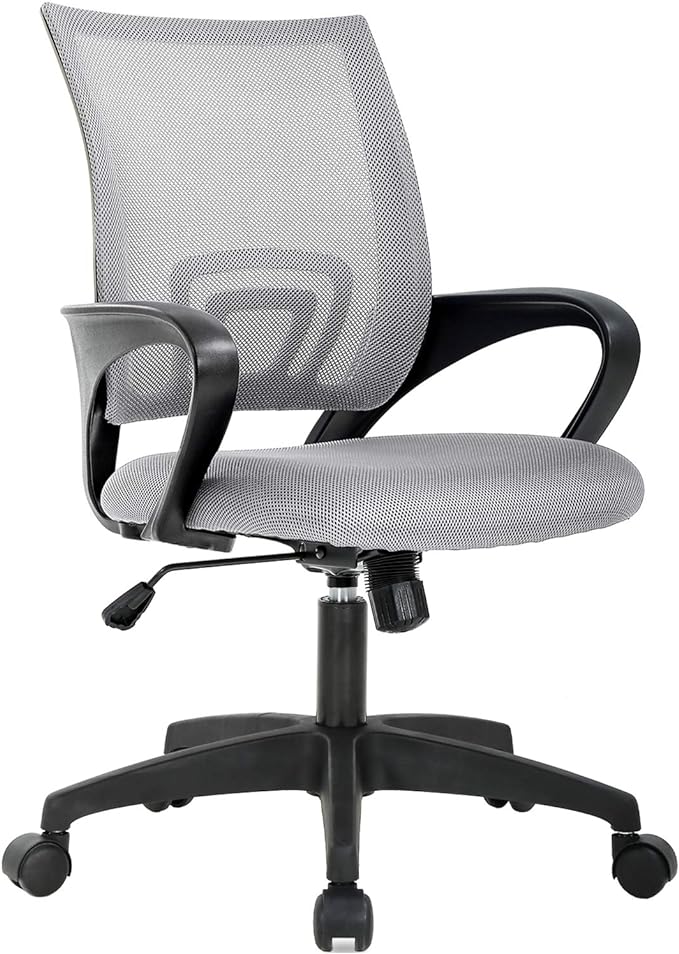BestOffice Ergonomic Office Chair | Mid-Back Swivel Desk Chair | Grey | with Lumbar Support, Adjustable Height & Breathable Backrest | Sponge Seat & Rolling Wheels | for Home, Office | Pack of 1