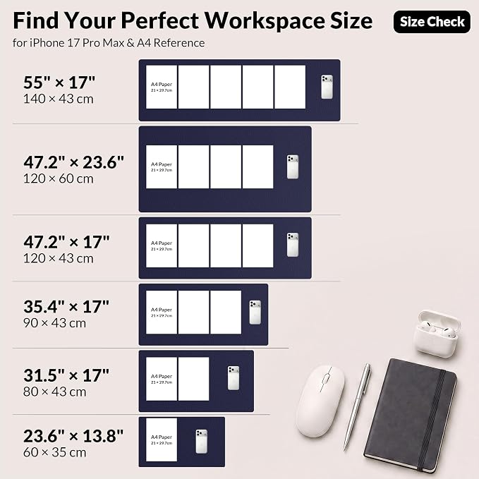 AFIING Desk Mat, Blue, 31.5" x 17", Cork Desk Pad Protector | Dual-Sided Cork & PU Leather, Waterproof, Non-Slip for Mouse Pad, Office, Home & Writing