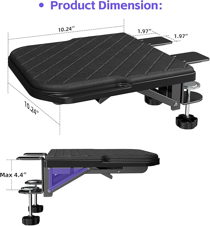 CABTE Ergonomics Desk Extender Tray, Table Mount Arm Wrist Rest Shelf, 90° Foldable Elbow Arm Support,Foldable, Computer Desk Extender Tray for Home and Office (Large Foldable)