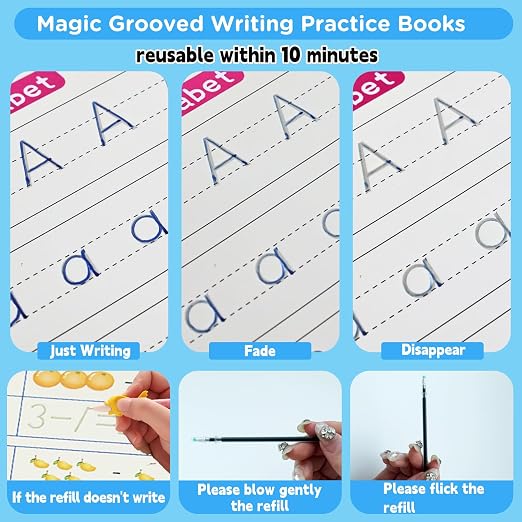 AALGO Handwriting Book Practice for Kids,Reusable Grooved Handwriting Books