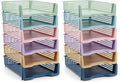 Weysat 12 Pcs Turn in Trays Classroom, Stackable Paper Tray for Classroom Organization Plastic Desk File Organizer Bin Basket for Library Drawer Teacher Office Document Storage (Morandi Pastel,Narrow)