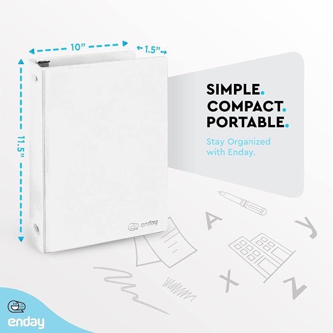 Enday 1 Inch Binder (6 Pack - White) 3 Ring Binder 1 inch with Clear View Cover and 2 Inside Pocket - for Letter Size 8.5 x 11'' Paper, Ideal for School Supplies, Office, and Home