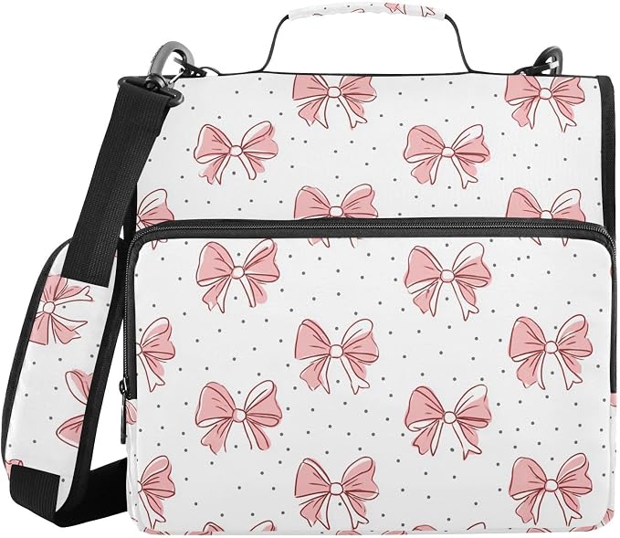 Aslsiy Zipper Binder for Girls Boys Cute Beautiful Bows 1.5 inch 3-Ring Binder Organizer Dots White for School Office Supplies