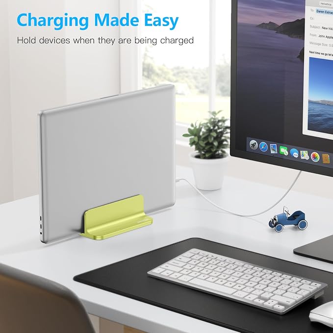 OMOTON Vertical Laptop Stand Holder, Adjustable Dock for MacBook, Citron | Aluminum Stand for MacBook Stand, Fits Chromebook & Gaming Laptops up to 17.3 in, Office Desk Organization, Space-Saving