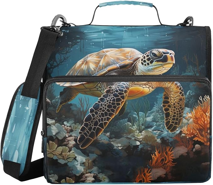 Sea Turtle Binder Bag 3 Ring Zipper with Handle Shoulder Strap | for School Work Office Organizer Storage Case
