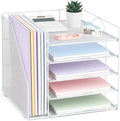 LEKETREE Desk Organizers and Accessories, 5-Tier Paper Letter Tray Organizer with File Holder, Desktop Organizer for Office Supplies (White)