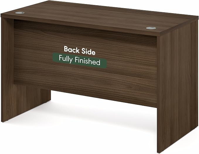 Furinno Roger Computer Desk, 47 Inch Rectangular Executive Desk with Modesty Panel, Home Office Desk with Thick Tabletop, Desk Cord Grommet, Scratchproof, for Home Study, Office, Modern Walnut