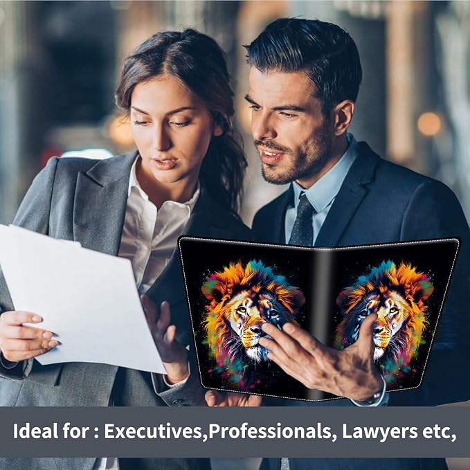 Padfolio/Portfolio Folder Clipboard,Padfolio Clipboard,Writing Portfolio Leather with Cover for Card Holder Slot Letter Size A4 for Office Conference Notepad Clip Boards,Colorful Lion