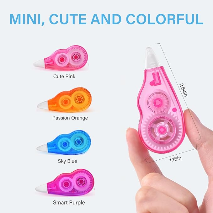 120-Pack Correction Tape, Easy to Use Mini Correction Tape Bulk, Dry Instant Tear-Resistant and Silent, School Office Supplies, Multicolor