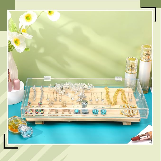 Clear Acrylic Locking Display Case with Keys Large Medication Lock Box Snack Fridge Lock Acrylic Figure Display Case Storage Box for Collectibles Figures Jewelry Toy (15.75" X 7.87" X 1.5")