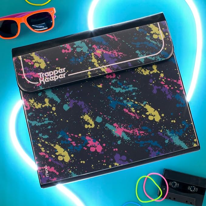 Mead Trapper Keeper Binder, Retro Design, 1 Inch Binder with Folders and Pockets, Holds 8-1/2" x 11" Paper, Paint Splatter (260038FO-ECM)