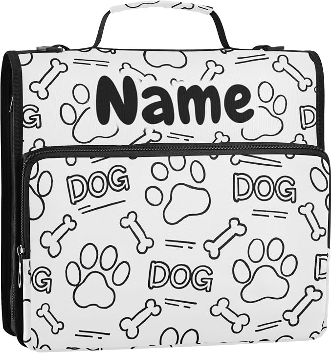 Custom Dog Paw Print Bones 3 Ring Binder Bag 1.5 inch Personalized Name Binder Organizer 500 Sheet Documents Storage for School Office