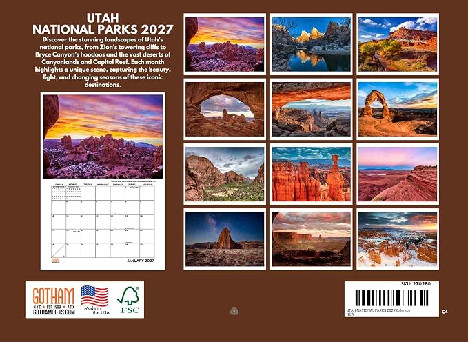 Utah National Parks Calendar 2027 Monthly Wall Calender 12 Month