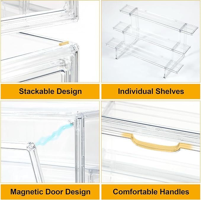 2 Pack 3-Tier Acrylic Display Case with Adjustable Shelves - Magnetic Door Clear Showcase Box - Stackable Dustproof Organizer for Action Figures Collectibles