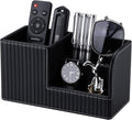 Desk Pen Organizer Office Supplies Caddy Pu Leather Multi-function Storage Box Pen/Pencil,Cell phone, Business Name Cards Remote Control Holder (Black)