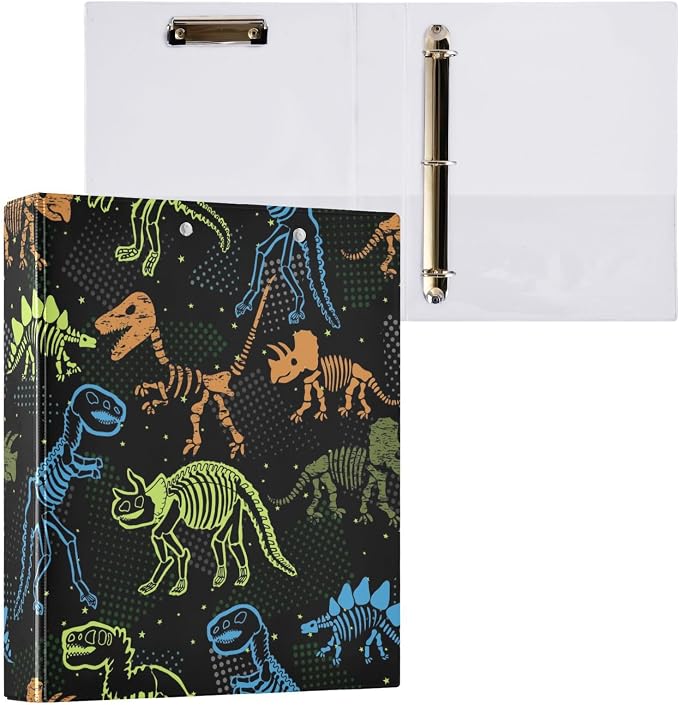 Dinosaur Skeleton Decorative 3 Ring Binder 1.5 Inch Large View Binders with Pockets File Organizer for Office College School, 2 Pack