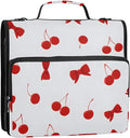 3 D-Ring Zipper Binder Bag, Cherry Red Bow Pattern White Removable Binder with Zipper Case Hold 300+ Sheets& 13 Inch Laptop for School Office Supplies Organizer