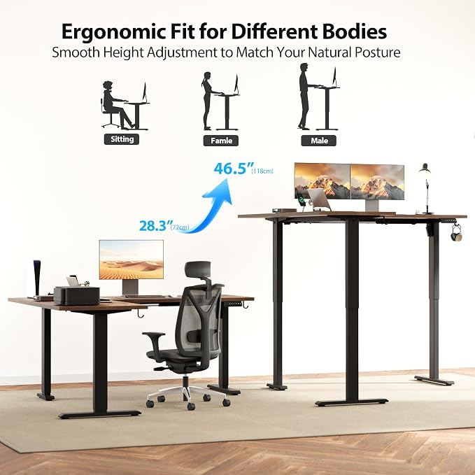 Agilestic 63 x 55 Inch L Shaped Electric Standing Desk, Vintage Brown | Corner Desk, Ample Workspace, Memory Presets, Hooks, Stable Steel Frame,176 lbs Capacity, Easy Assembly, Splice Board