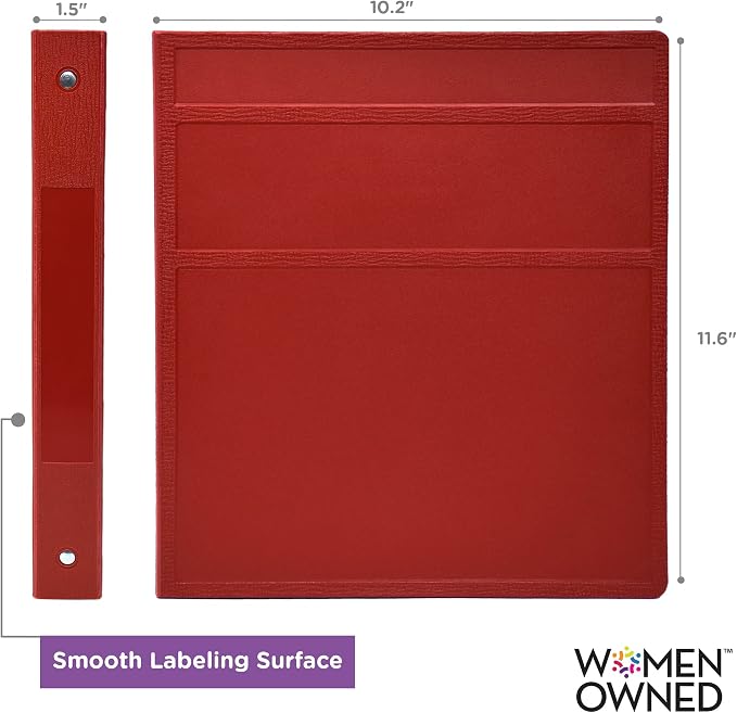 Carstens 1-Inch Heavy Duty 3-Ring Binder - Side Opening,Brick Red, Durable Plastic, Precision No-Gap Rings, Waterproof Cover, No Pockets, Holds 125 US Letter Sheets, BPA-Free, Made in USA (8718-3R)