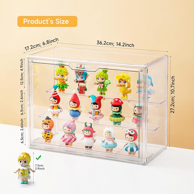 2Large Clear Acrylic Display Cases for Collectibles,Display Box for Figures | 3Tier Dustproof,Magnetic Door Showcase for Action figurine,Display Shelf Box,360°View Stackable Boxes (2, Large)