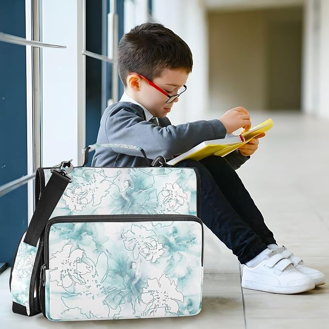 Watercolor Blue Paint Flower Zipper Binder with Shoulder Strap Bag 3 Ring Binder Organizer Large Capacity Multiple Compartments for School Office