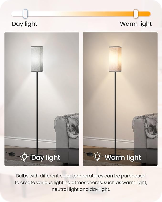 Floor Lamp, Pole Lamp with Foot Switch, Modern Standing Lamp Lampshade, Minimalist Freestanding Lamp (Bulb Not Included), for Living Room, Bedroom Office ETL Listed, Black and Gray H07LD05