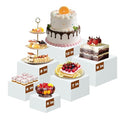 6PCS White Acrylic Buffet Risers Food Display Stands for Buffet Table Party Catering Dessert Jewelry Collectibles, Acrylic Cube Nesting Boxes with Hollow Bottoms 6 Sizes (Size 5",6",7",8",9",10")