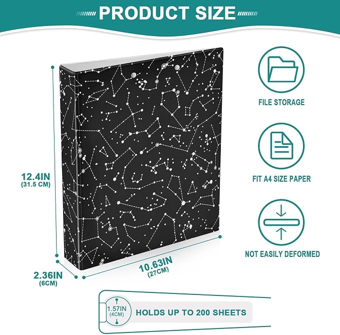 3 Ring Binder Constellation Stars 1.5 Inch Three Ring Binder | Cute Binder with 3 Storage Pockets for Women School Office Supplies