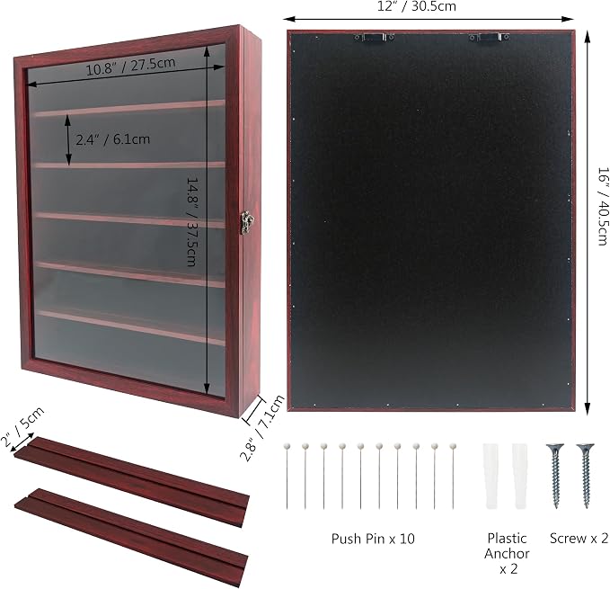 FramePro Shadow Box Frame with Removable Shelves, Deep Memory Box Display Case for Collector, Keepsake Coins Military Medals Pins Wedding Flowers Cherry Finish 12x16