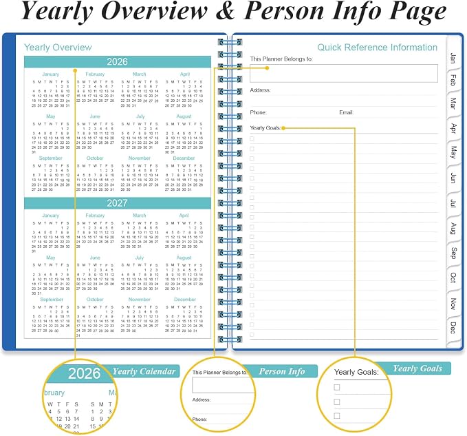 Daily Planner 2026 Full Page Per Day- 2026 Daily & Monthly Planner from January 2026 to December 2026, Day Planner 2026 with 12 Months Tabs, 6.4" x 8,5", Blue