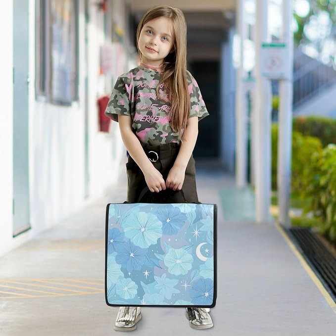 3 D-Ring Zipper Binder Bag, Light Blue Flowers Hibiscus Pattern Removable Binder with Zipper Case Hold 700+ Sheets& 13 Inch Laptop for School Office Supplies Organizer