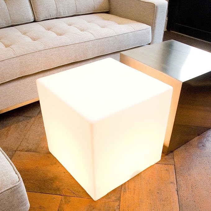 Mr.Go 20-Inch LED Cube Light, Large RGB Lighted Cube Table Glowing Chair | 16 RGB Color Changing, 350lbs Load Multi-use Cube Seat & Side Table, IP65 Waterproof, Indoor & Outdoor Patio Pool Party Decor