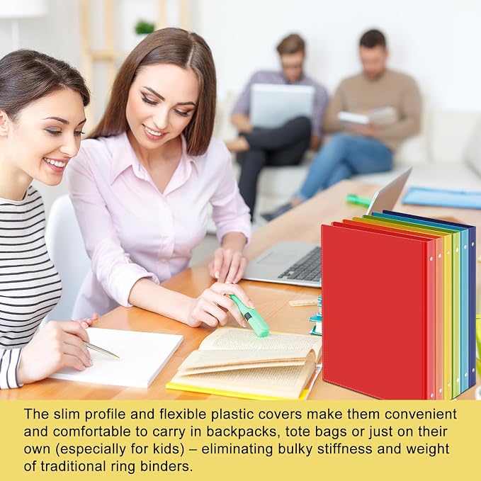 Fulmoon 12 Pcs 1 Inch 3 Ring Binders with 2 Interior Pockets Fits Letter Size Paper 8.5'' x 11'', Clear View 1-inch Three Ring Binders for School Office Business Supplies(Colorful)