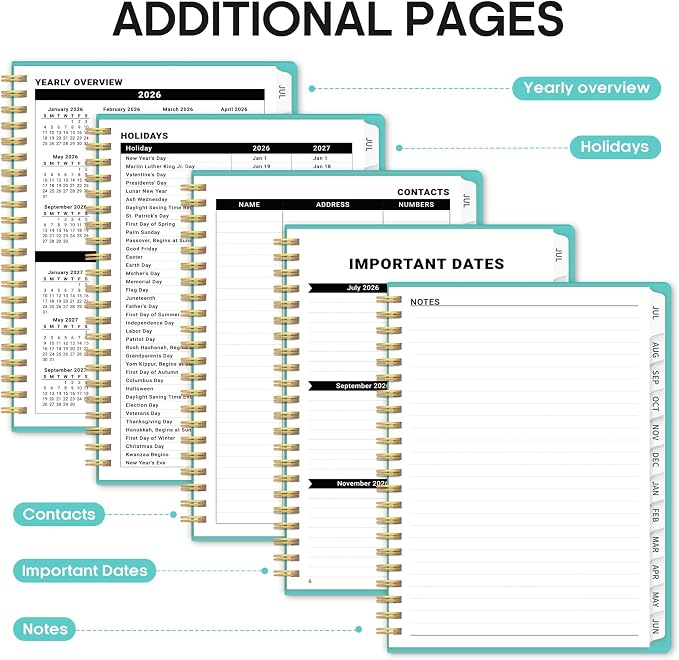 Taja Planner 2026-2027, 8.5" x 11" Calendar Planner, Jul 2026-Jun 2027 | Letter Hardcover Weekly & Monthly Academic Year Planner, Large Planning Agenda With Tabs, School&Office Supplies, Aquamarine