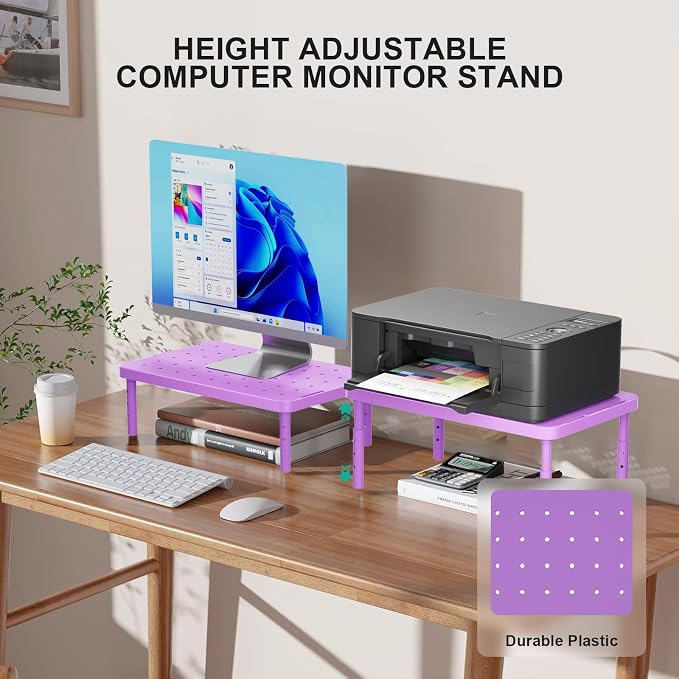 WALI Computer Monitor Stand for Desk, Adjustable Laptop Riser, up to 44 lbs | Desk Monitor Riser Underneath Storage, Fits Notebook, Laptops, Printers, for Home, Office, School(PTT001-V), Violet