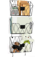 Wall File Organizer, 3 Pack Metal Wall Basket File Holder for Home Office | Vertical Hanging File Organizer, Mail Organizer Wall Mounted Magazine with Label Slot & Hooks, Sorts paper, Mails & Supplies