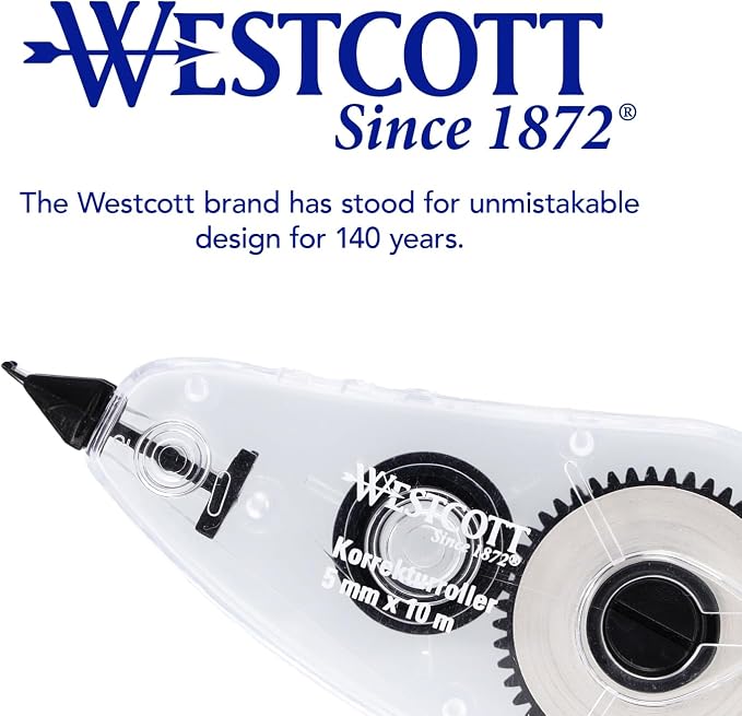 Westcott Correction Roller Correction Mouse with White Correction Layer 10 m x 5 mm Precise, High Coverage and Immediately Writeable E-743918 00