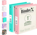2 Pack BinderX Extra Durable 3 Ring Binder, 1 Inch Binder Round Rings, Fits 350 Sheets of 8.5x11 Paper, Customizable View Cover with Inside Pockets, Cute 1 Inch Binders 3 Ring, Pink & Aqua Blue
