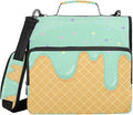ALAZA Zipper Binder 3 Ring Green Ice Cream of Waffles Binder Organizer with Zipper and Shoulder Strap Large Capacity Multi-Pocket Trapper Keeper File Folder for Office Supplies