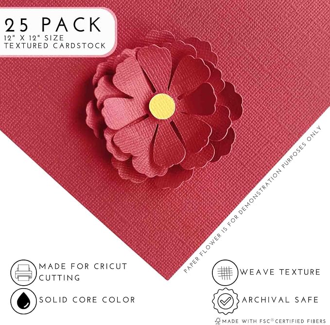 FROSTED ROSE—12x12 Textured Cardstock | 80lb Textured Pink Scrapbook Paper | Premium Cardstock for Cricut Cutting | 25 Sheets