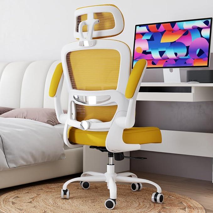TRALT Office Chair Ergonomic Desk Chair - Gaming Chair with Lumbar Support | 330 LBS Home Office Desk Chairs with Headrest, Reading Chair with Flip-up Armrests, Comfortable Computer Chairs (1, Yellow)