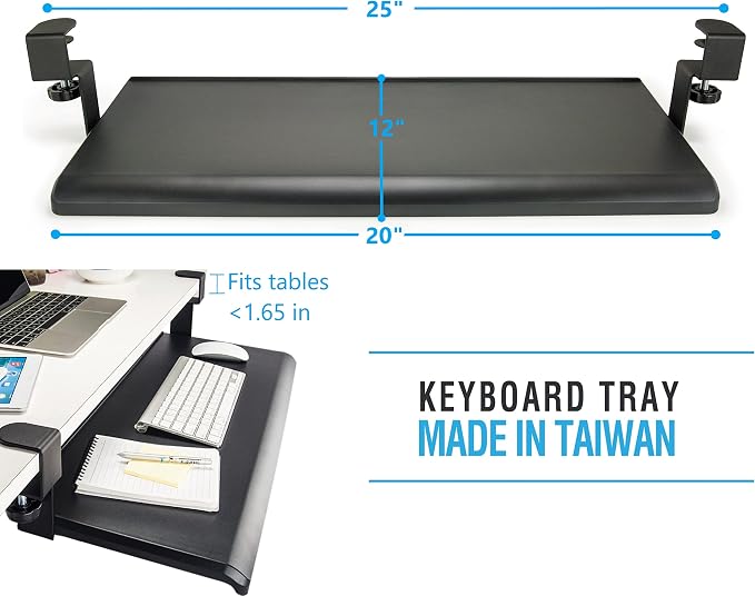 Max Smart Ergonomic Small Clamp On Keyboard Tray and Clamp on Cup Holder