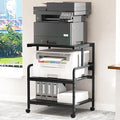 Arbuxzuy Large Printer Stand with Storage Shelf, 23.6" W x 18.9" D Printer Cart with Wheels, 3 Tier Mobile Printer Table for Home Office,Stands for Heat Press Scanner Fax (Black)