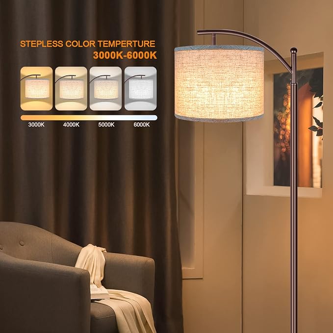 Floor Lamp for Living Room, 4 Color Temperature LED Floor Lamp with Remote Control & Foot Switch, LED Bulb Included, Modern Standing Lamp for Bedroom, Study Room, Office - Oil Rubbed Bronze