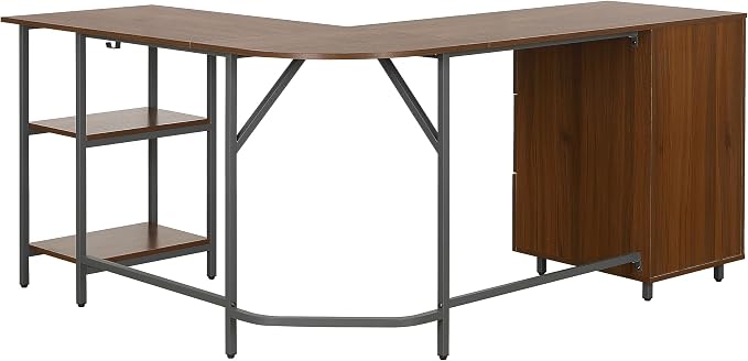 Techni Mobili L Shaped Desk - Two-Toned Computer Desks for Home Office with Storage Shelves & Cabinet - Simple Modern Furniture & Office Space Corner Table for Work & Writing - Grey & Walnut | 59" two‑tone L‑shaped desk with storage shelves, durable fr...