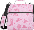 Western Cowboy Pink Print Zipper Binder Bag 3 Ring with Shoulder Strap & Handle Multi Pocket Binder Organizer Bag Large Capacity for School Office Supplies